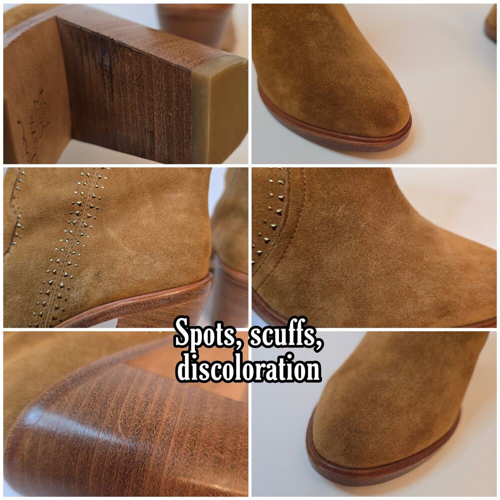 Joie Monte Boots Cognac Tan Suede Leather Size EU 37.5 US 7.5 Studded Western - Picture 6 of 11
